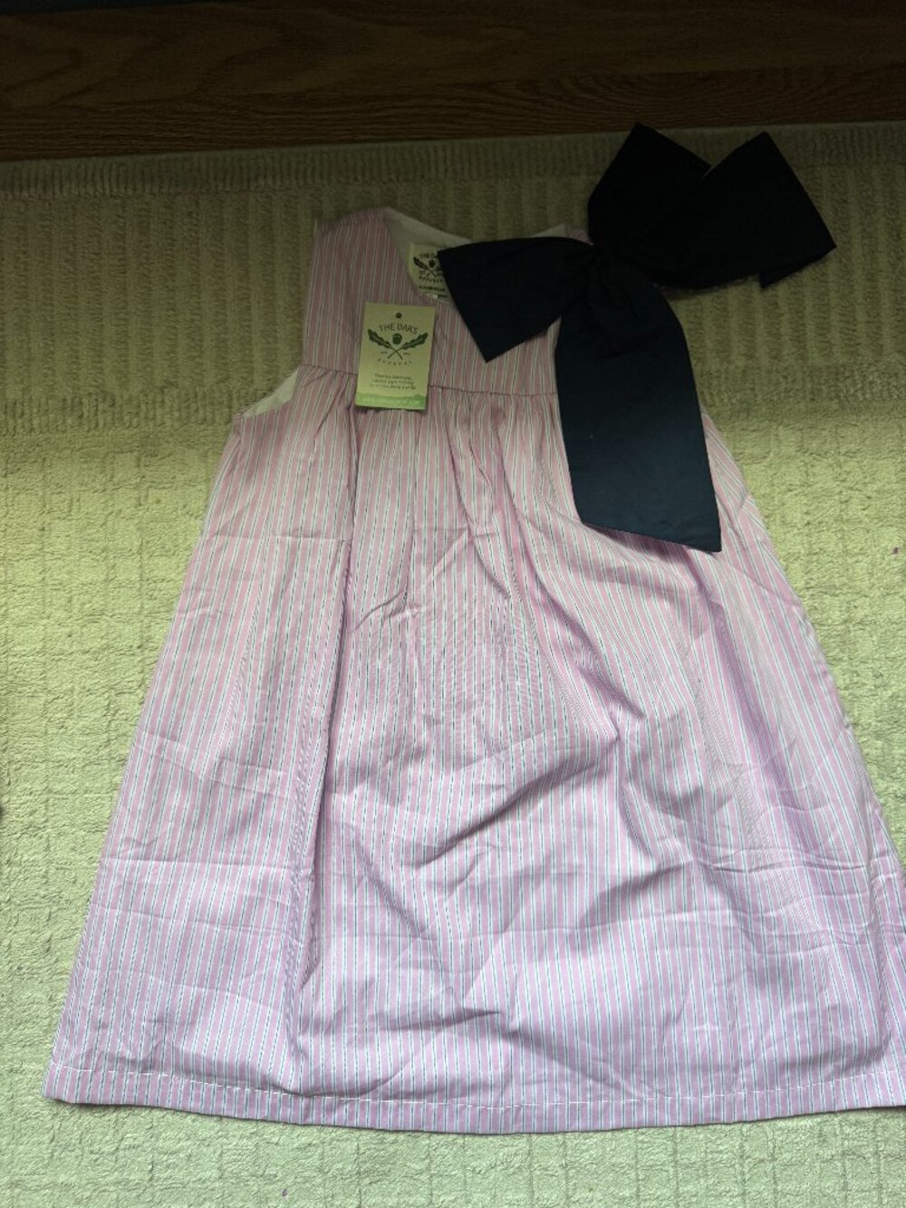 Oaks Apparel Pink & White Striped Sleeveless Dress with Navy Bow | NWT | Size 6